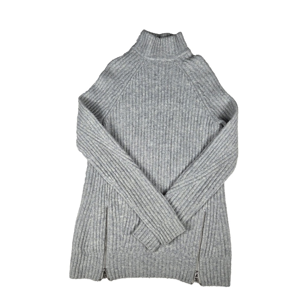 Abercrombie & Fitch Gray Ribbed Mock Neck Side Zip Sweater Small